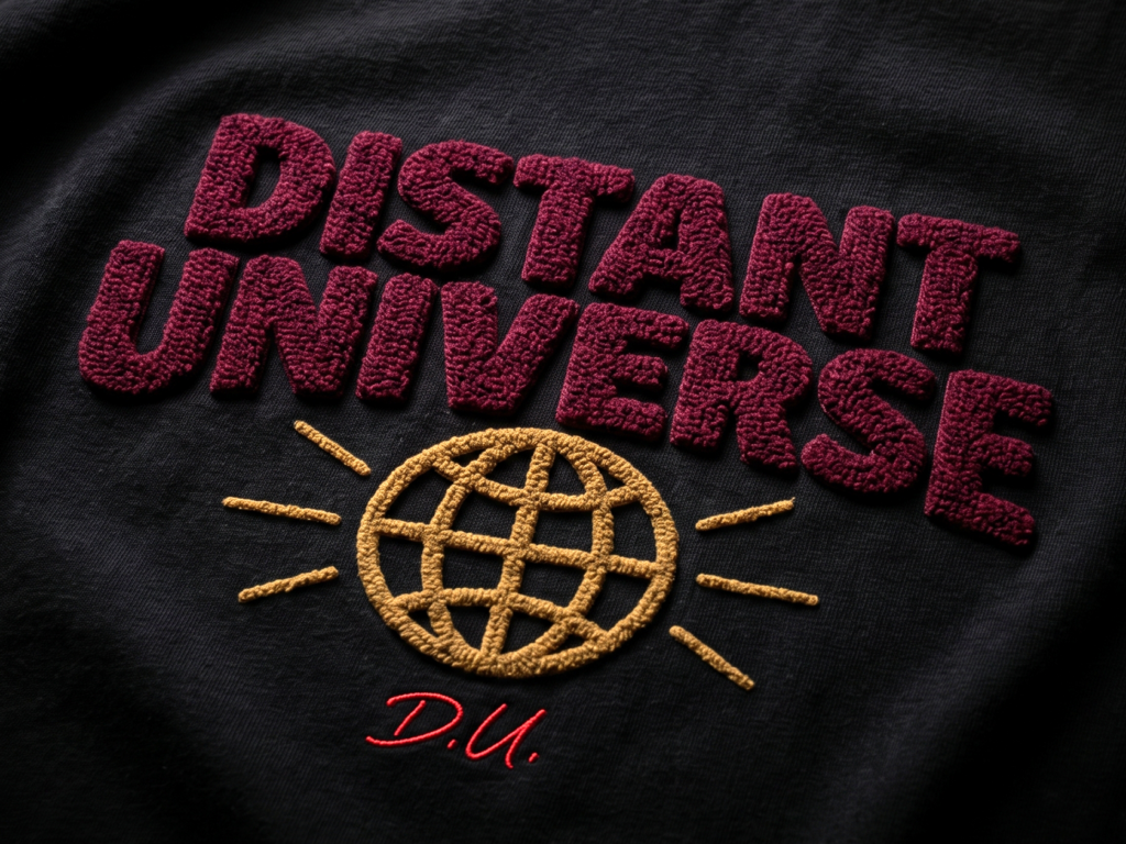 Chenille embroidery with a deep looped varsity pile