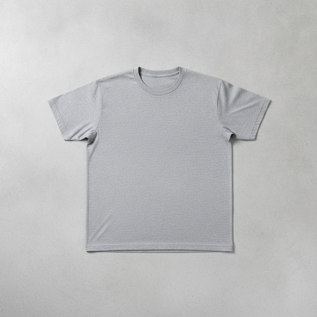 Blank cotton t-shirt laid flat, front facing, showing the printable area