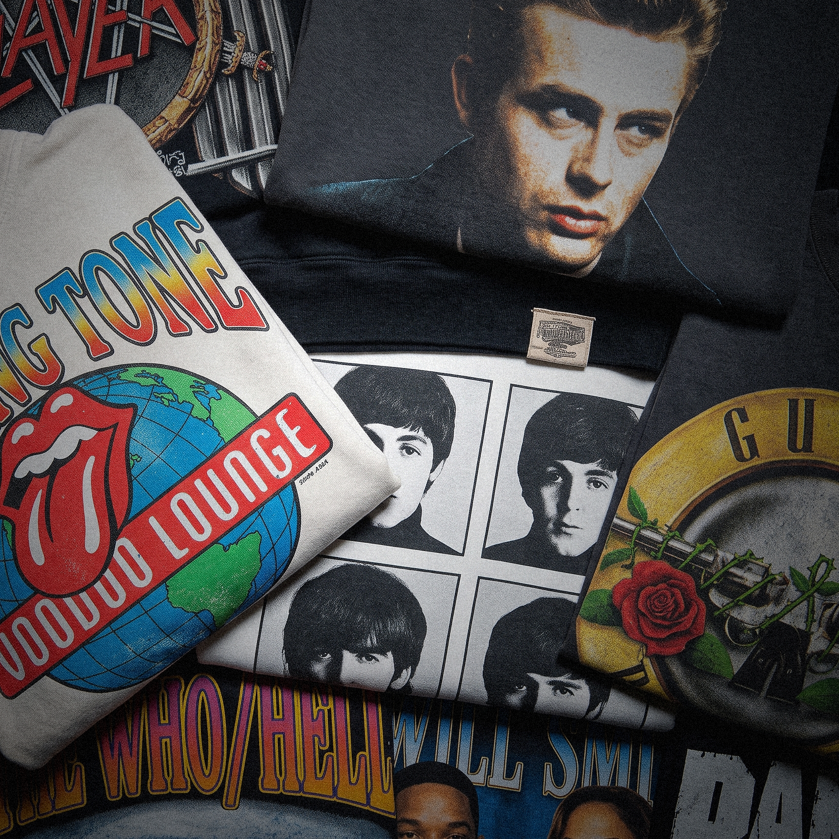 Busy many-colour DTG band prints on cotton tees