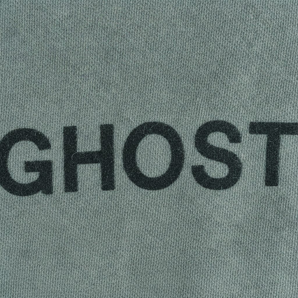 Macro of a matte print sitting down into the weave of the fabric