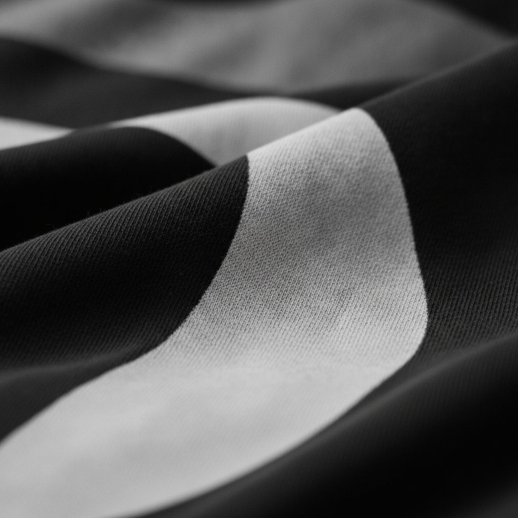 Macro of a cured matte white print on washed black cotton