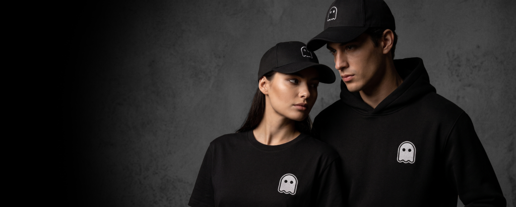 Ghost logo tees and caps in black