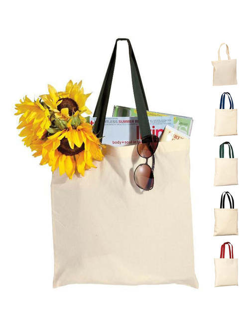 Custom Budget Friendly 100% Cotton Value Tote Bag with Contrast Handles